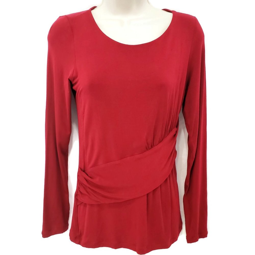 Cabi Applaud Top #946 Rococo Red S Limited Edition Gathered Waist Stretch Knit